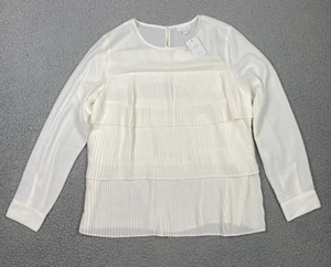 J Jill Blouse Womens Medium Cream Pleated Tiered Flowy Long Sleeve Career NWT - Picture 1 of 8