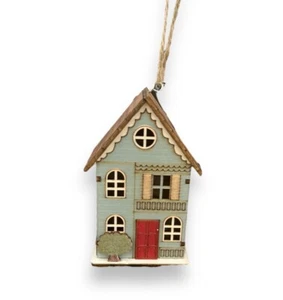 Chalet Rustic Wood Town House Ornament • Cabin Vacation Home Garland Wreath - Picture 1 of 2