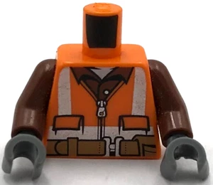 Lego New Orange Minifig Torso Safety Vest Reflective Stripes Reddish Brown Shirt - Picture 1 of 1