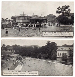 Hershey Bar Sized Postcards 4.6 4.7 Bathing Bath House Pool At Hershey Park - Picture 1 of 5