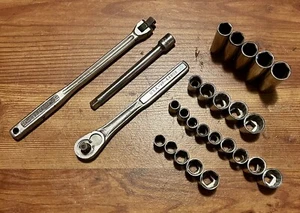 VINTAGE CRAFTSMAN 3/8" RATCHET Breaker Bar & SOCKET Lot of 27 Sizes In Disc - Picture 1 of 6