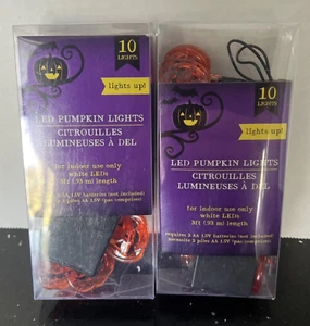 3' LED Pumpkin Battery Operated Halloween String Lights with 10 Lights lot of 2 - Picture 1 of 2