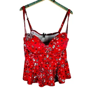 Torrid Red Underwire Bust Bustier Skull Peplum Tankini Top, Sz 3, NWOT - Picture 1 of 6