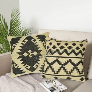 Throw Pillow Cushion Cover Wool Jute Pillow Cases Jute Home Decor 2 Pcs Christma - Picture 1 of 75