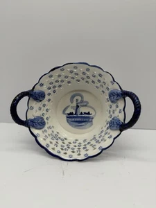 Delfter Blau Bon Bon Schale Korb Gitter Windmühle Muster - Bild 1 von 6
