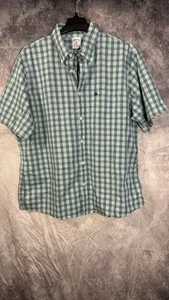 Brooks Brothers Regent Shirt Men XL Green Blue Stripe Plaid Short Sleeve Classic - Picture 1 of 10