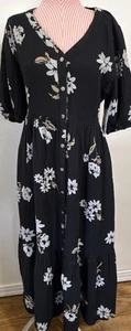 NEW W/TAGS Sonoma V Neck Black Floral A-Line Button Front Midi Dress SZ XS - Picture 1 of 12