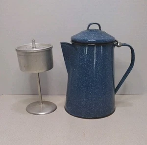 Granite Ware blau gesprenkelt Emaille Geschirr Kaffeekanne Kaffeemaschine komplett Camping - Bild 1 von 6