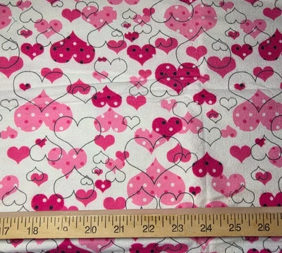 Snuggle Hot Pink Hearts White Flannel Craft Fabric One Yard JOANN NEW - Image 1 of 2