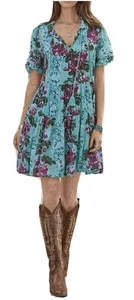Sundance Turquoise Floral Provence Stroll Dress With Liner Large Cottage Boho - Picture 1 of 11