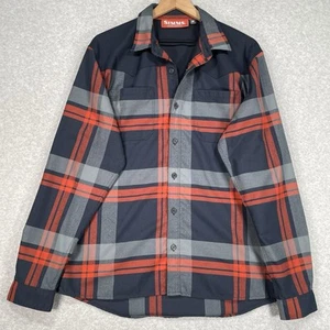 Simms Flannel Shirt M Blue Orange Plaid Fishing Outdoor Western Button Up - Picture 1 of 9