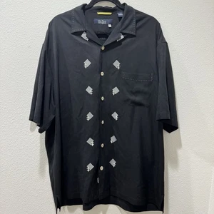 Nat Nast 100% Silk Short Sleeve Luxury Originals Button Up Shirt Mens XL Black - Picture 1 of 7