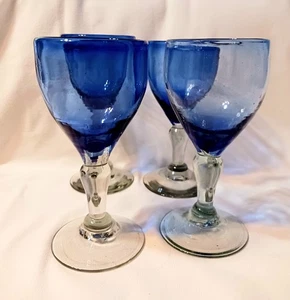 Set 4 calici da vino blu vintage bicchieri a stelo soffiato a mano 7 pollici - Foto 1 di 8