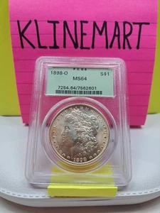1898 O NEW ORLEANS PCGS MS64 SILVER MORGAN DOLLAR BULLION OGL OLD GREEN LABEL T4 - Picture 1 of 2