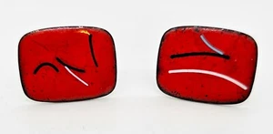 Modernist Enamel on Copper Red Cufflinks MCM Toggle Patent by Avedon Harvey ‘56 - Picture 1 of 4
