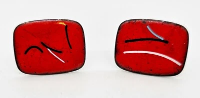 Modernist Enamel on Copper Red Cufflinks MCM Toggle Patent by Avedon Harvey ‘56 - Image 1 of 4
