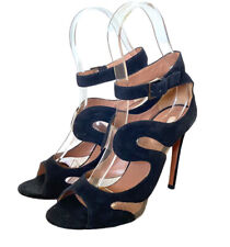 ALAIA Black Suede And PVC  Wave Cut Out Sandals, Size 37.5
