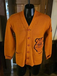 Vintage 50s 1952 Varsity Music Letter Cardigan Wool Sweater Orange Medium - Picture 1 of 3
