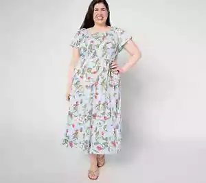 Vestido midi de gasa tejido estampado Heritage Denim & Co. - azul pálido - pequeño XL-A633720 - Imagen 1 de 2