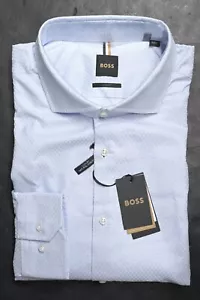Hugo Boss $210 Men's Hays Slim Albini Luxury Natural Stretch Dress Shirt 46 18 - Picture 1 of 9