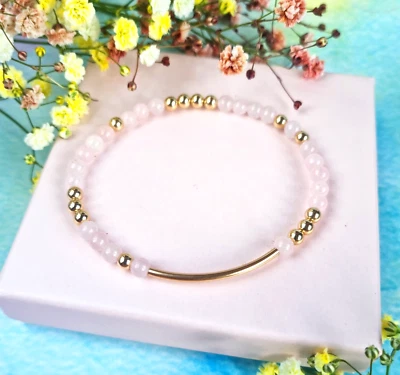 Pulsera de piedras preciosas de cuarzo rosa apilamiento de fideos con cuentas Foto 1 de 4