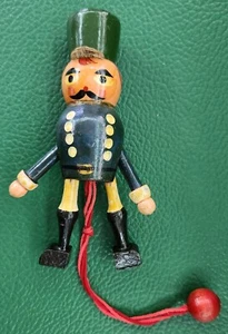 Vintage Pull String Puppet Jumping Jack Toy Soldier Wood Christmas Ornament 5" - Picture 1 of 8