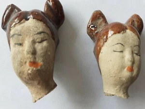 Antique Chinase Asia Ceramic Porcelain 2 Woman ladies Heads - Picture 1 of 4