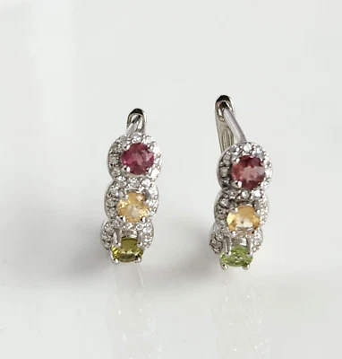 Pendientes de plata de ley 925 multicolor de 3 mm de turmalina Higgle de 1/2"" piedras preciosas Foto 1 de 3