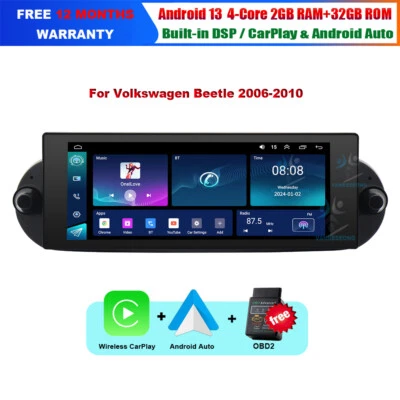 für VW Beetle 2006-2010 CarPlay Autoradio GPS Android 13 Navigation BT DAB+ obd - Bild 1 von 4