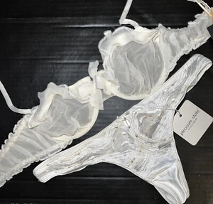 Victoria's Secret Designer Collection SILK 34C BRA+PLEASURE STATE S thong IVORY - Picture 1 of 10