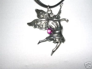 NEW CUTE DANCING FAIRY w PINK CRYSTAL PEWTER PENDANT ADJ NECKLACE - Picture 1 of 1