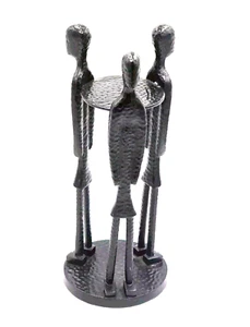 Vintage Handcrafted Black Metal Sculpture 3 Figurines Hammered Texture Modern... - Picture 1 of 8