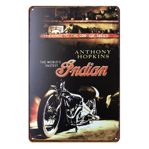 Indian Motor cycle Anthony Hopkings Rustic Tin Sign Vintage Garage Bar - Picture 1 of 4