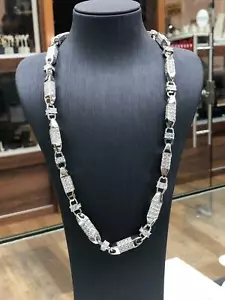 BLOCK CHAIN SOLID 925 Sterling Silver HEAVY Necklace Lab Created 30" 7mm 115gr - Picture 1 of 7