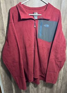 THE NORTH FACE Red Fleece Jacket 1/4 Zip Pullover Front Pocket Mens Size XXL
