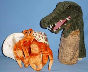 Folkmanis hand puppet-Hermit Crab w/Conch Shell-Crocodile Stage puppet plush LOT - Picture 1 of 12
