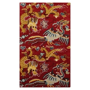 3'x5', 5'x8' Chinese Art Deco Dragon & Phoenix Hand Tufted Wool Area Rug Red - Picture 1 of 22