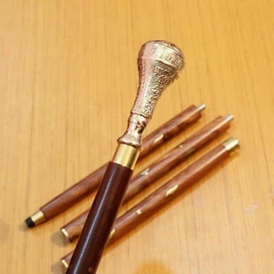 Vintage Messing königlicher Kopfgriff antik viktorianisch Holz Gehstock Stock Geschenk - Bild 1 von 6