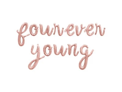 FOUREVER YOUNG Cursive Letter Balloon Banner - 4th Birthday Party Decorations - Image 1 of 4