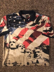 Mens XXL Cotton Traders Sport Mount Rushmore Patriotic Graphic Polo Shirt USA - Picture 1 of 9