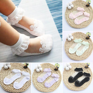 Girls Children Pure White Fancy Ankle Ruffle Frilly Short Lace Cotton Socks Bow