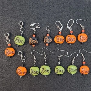 Lot of Halloween Boo Earring Parts Beads Orange Green Black (Ref #14) - Picture 1 of 8