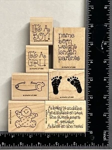 Estampillas de goma de madera STAMPIN' UP abrazos y cosquillas Baby Shower niña niño - Imagen 1 de 2