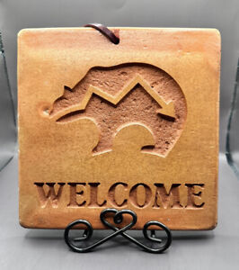 3D Welcome Wall Plaque Bear Made In Mexico Cabin Lodge Decor Terra cotta 8.5"