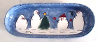 CHRISTMAS 4 Snowmen with Tree Blue Oblong Oval Ceramic Candy Dish Bowl MWOB