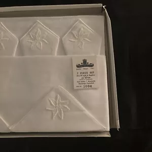 Vintage Harmony House Rayon Tablecloth Napkins White Table Linens 52x70 Japan - Picture 1 of 4