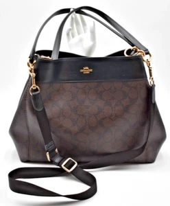 Coach New York Large Lexy Shoulder Bag Signature Tote F27972 Dark Brown Leather - Picture 1 of 20