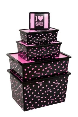 5 XL Aufbewahrungsboxen mit Deckel PINK NATION Box Kiste Kunststoffbox Schwarz - Bild 1 von 2