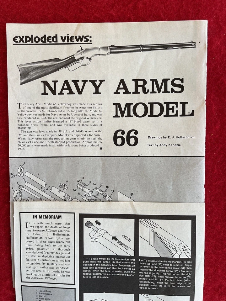 Navy Arms Model 66 Yellowboy Rifle VTG 1979 Exploded Views Parts List - Image 1 of 4
