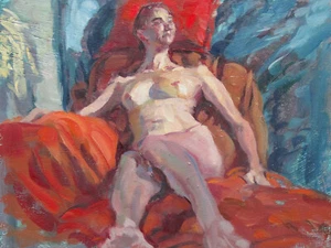 Semi-Reclining Female Nude - original oil painting by TX artist Melissa Grimes - Picture 1 of 1